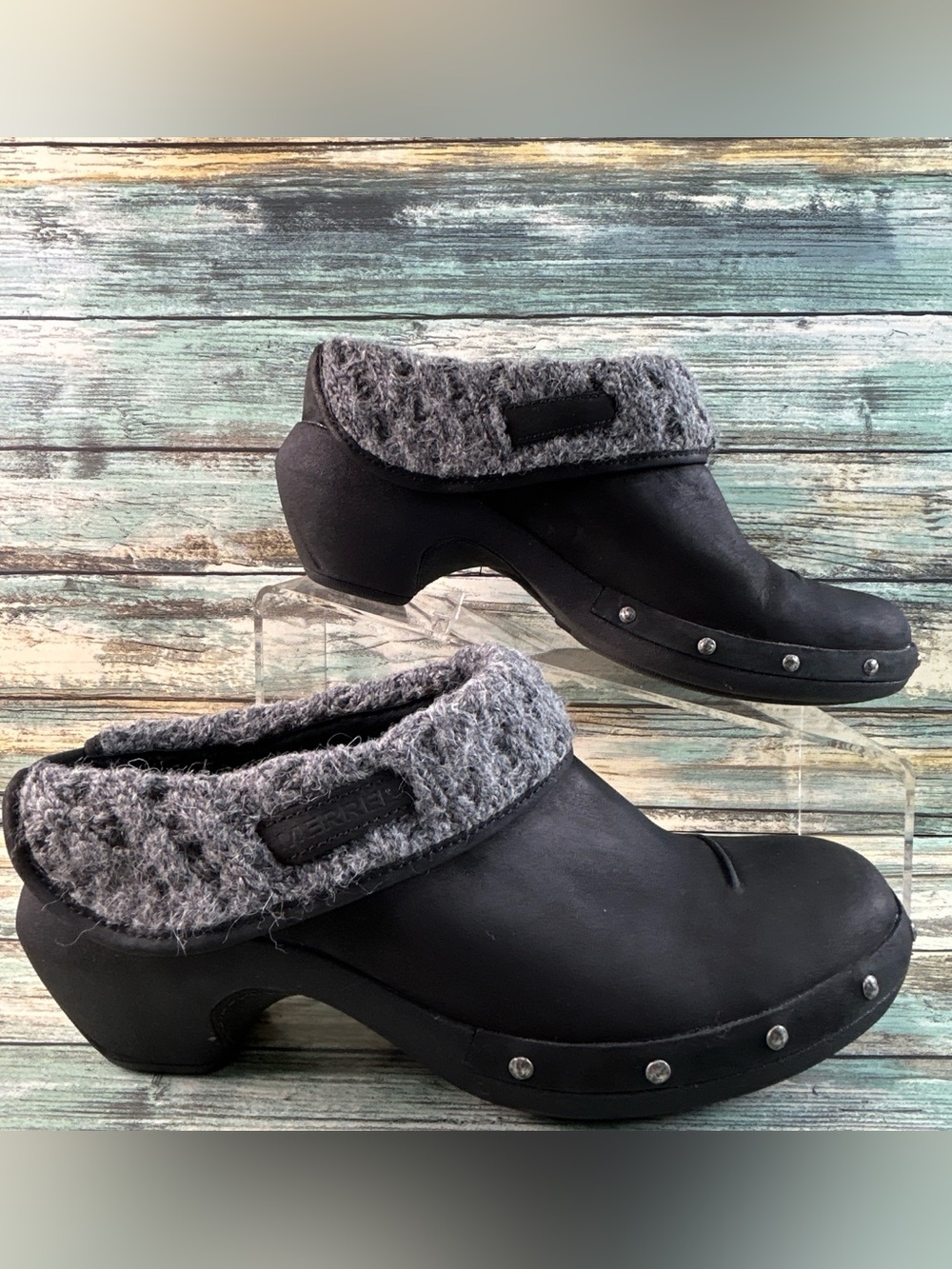 Merrell Luxe Knit Clogs Womens Size 8M Black Leather Slip On Shoe